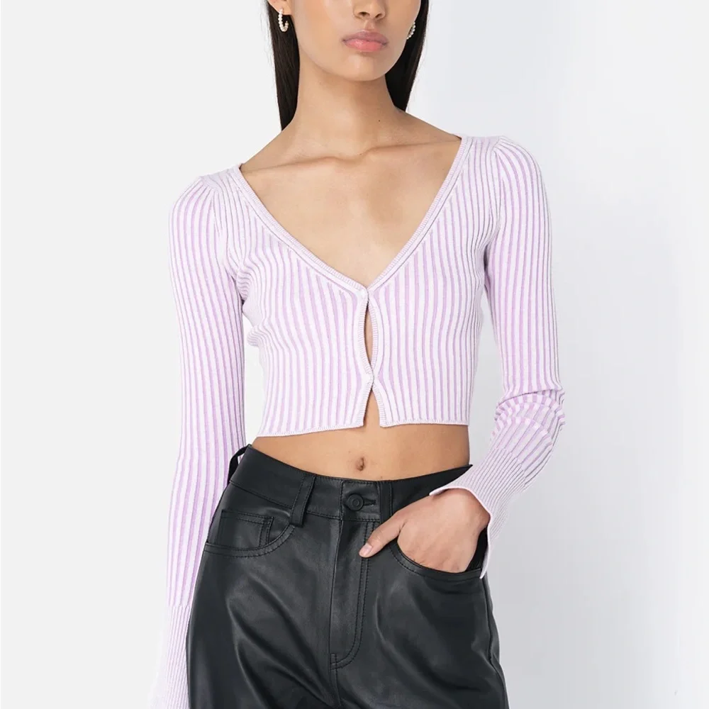 John Elliott Cropped Rib Knit Silk Cotton Cardigan – Pink – Size L - Picture 1 of 6